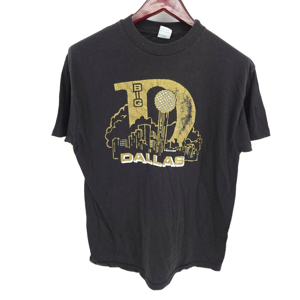 Vintage Big D Dallas T Shirt Mens Extra Large Black Gold Short Sleeve